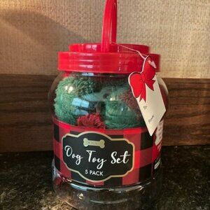 Dog Toy Set of 5 Christmas Chew Toys in Container NEW